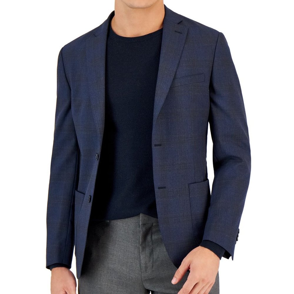 Bar III Men's Slim-Fit Navy Suit Jacket Sport Coat Windowpane Navy B4HP